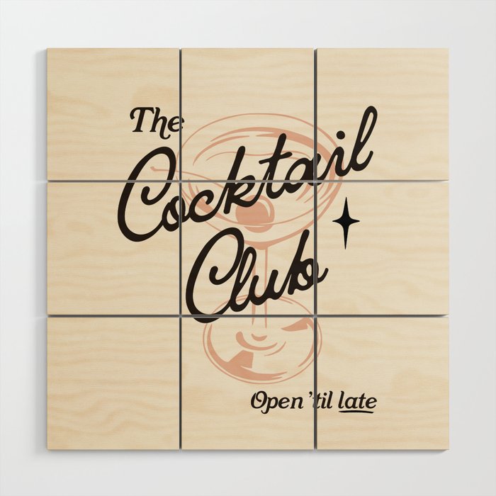 Cocktail Club - Retro Bar Cart Wood Wall Art Gallery Image 1