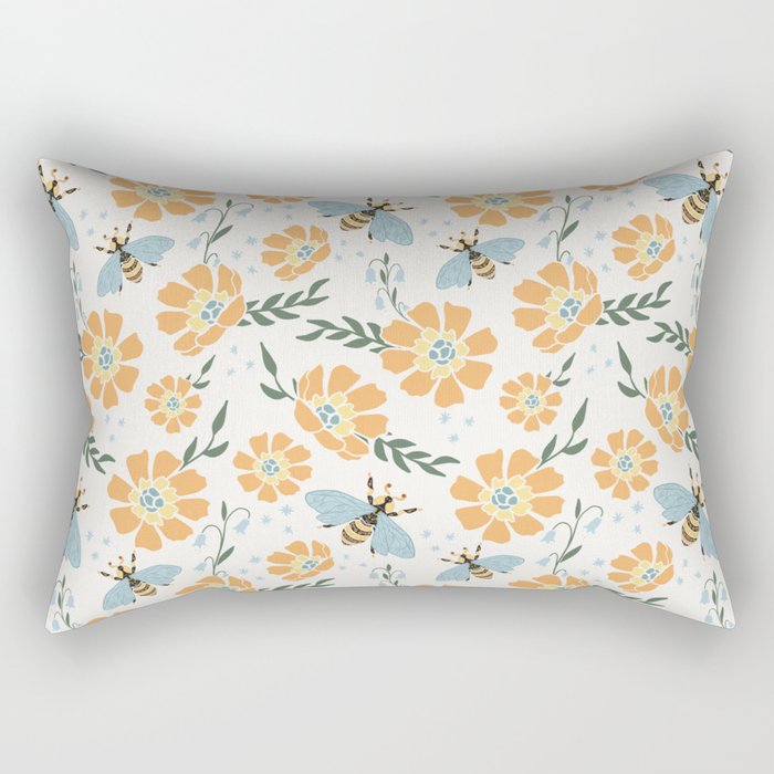 Honey Bees and Orange Flowers Rectangular Pillow Gallery Image 1