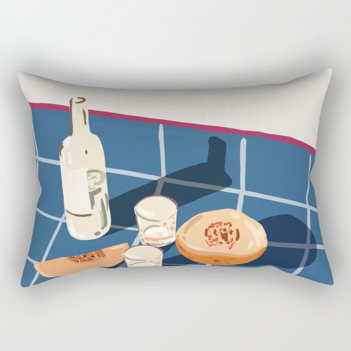 Melon Vodka Shots, Weekend Alcohol Party Fruits Beverages, Papaya Chill Pastel Eclectic Afternoon, Slow Living Honeydew Indigo Tiles Bohemian Painting Rectangular Pillow Gallery Image 2