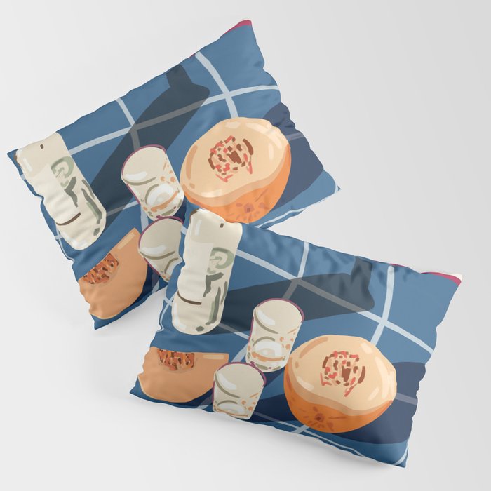 Melon Vodka Shots, Weekend Alcohol Party Fruits Beverages, Papaya Chill Pastel Eclectic Afternoon, Slow Living Honeydew Indigo Tiles Bohemian Painting Pillow Sham Gallery Image 3