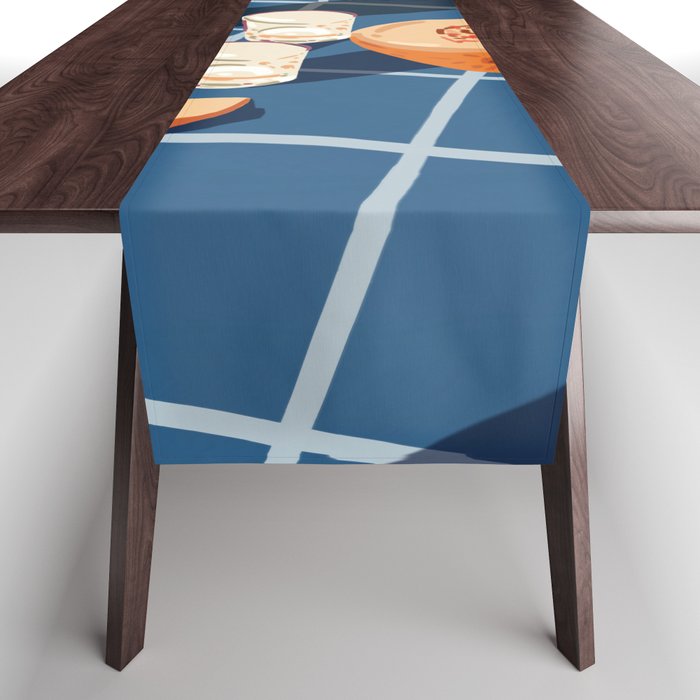 Melon Vodka Shots, Weekend Alcohol Party Fruits Beverages, Papaya Chill Pastel Eclectic Afternoon, Slow Living Honeydew Indigo Tiles Bohemian Painting Table Runner Gallery Image 1