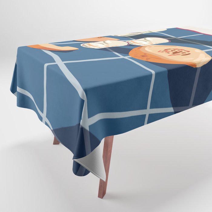 Melon Vodka Shots, Weekend Alcohol Party Fruits Beverages, Papaya Chill Pastel Eclectic Afternoon, Slow Living Honeydew Indigo Tiles Bohemian Painting Tablecloth Gallery Image 1