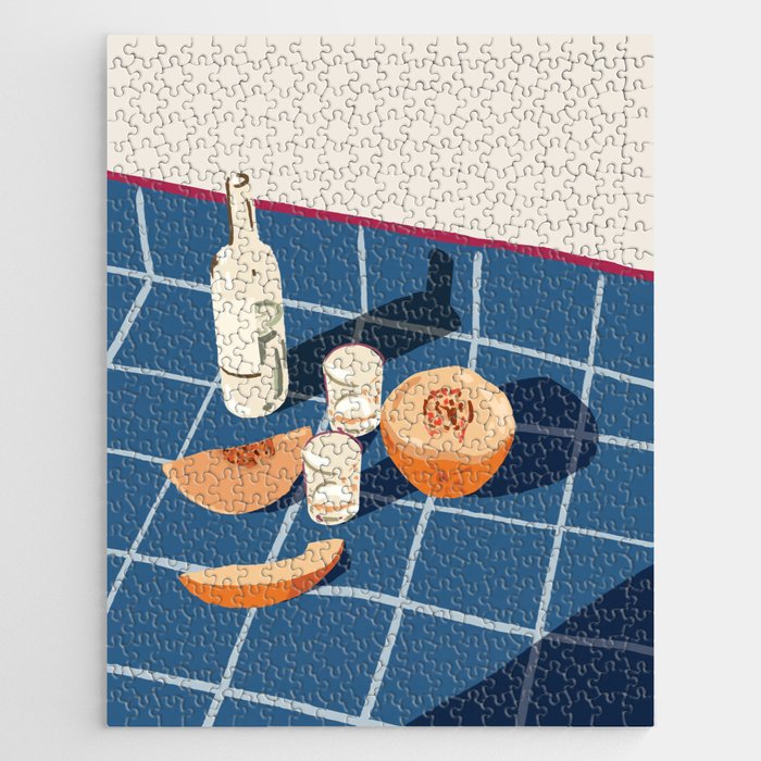 Melon Vodka Shots, Weekend Alcohol Party Fruits Beverages, Papaya Chill Pastel Eclectic Afternoon, Slow Living Honeydew Indigo Tiles Bohemian Painting Jigsaw Puzzle Gallery Image 1