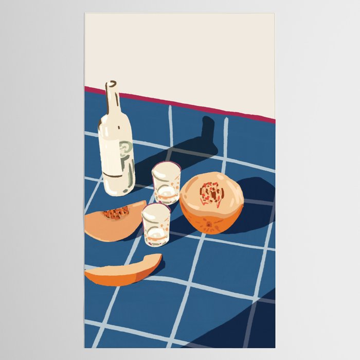Melon Vodka Shots, Weekend Alcohol Party Fruits Beverages, Papaya Chill Pastel Eclectic Afternoon, Slow Living Honeydew Indigo Tiles Bohemian Painting Tablecloth Gallery Image 2