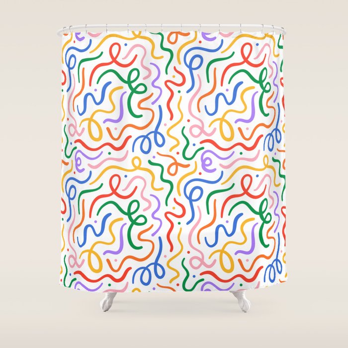 Colorful line doodle art pattern Shower Curtain Gallery Image 1
