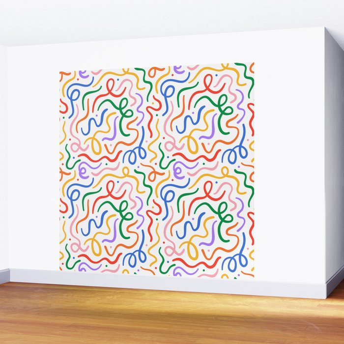 Colorful line doodle art pattern Wall Mural Gallery Image 2