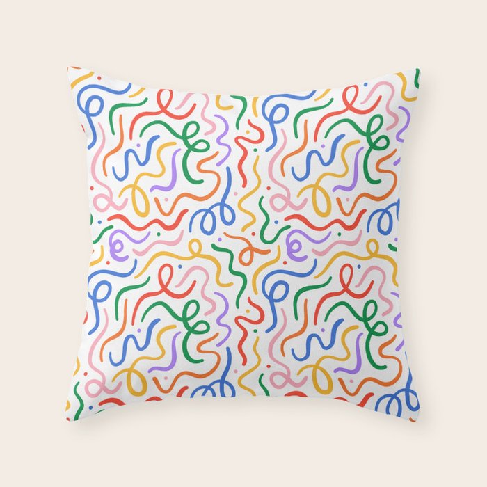 Colorful line doodle art pattern Throw Pillow Gallery Image 6