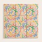 Colorful line doodle art pattern Wood Wall Art Gallery Image 1