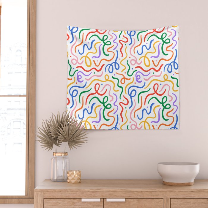 Colorful line doodle art pattern Wall Tapestry Gallery Image 2