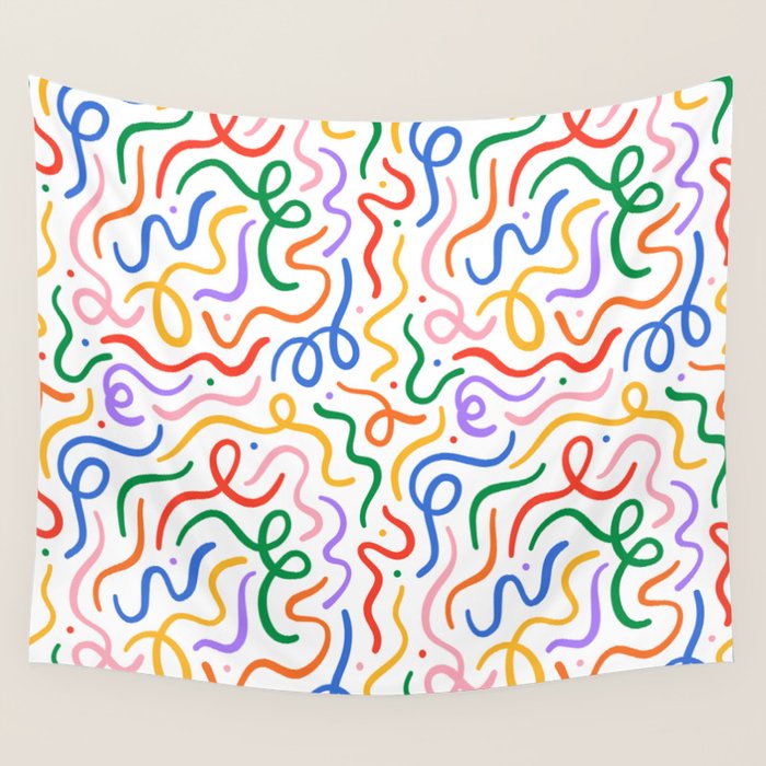 Colorful line doodle art pattern Wall Tapestry Gallery Image 4