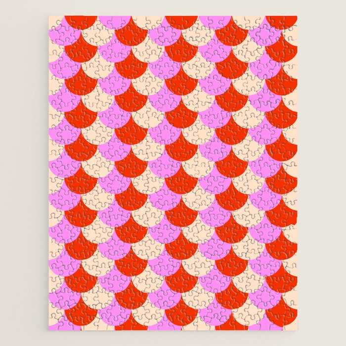 Scale Pattern / Art-deco - Pink, Red and Cream White Jigsaw Puzzle Gallery Image 1