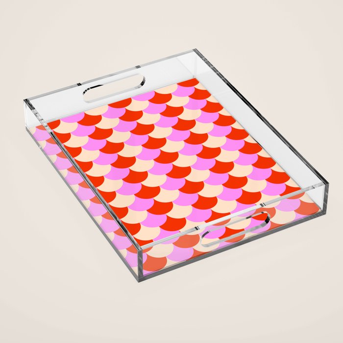 Scale Pattern / Art-deco - Pink, Red and Cream White Acrylic Tray Gallery Image 1