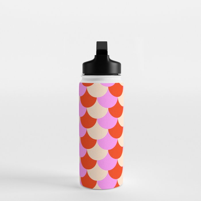 Scale Pattern / Art-deco - Pink, Red and Cream White Water Bottle Gallery Image 3
