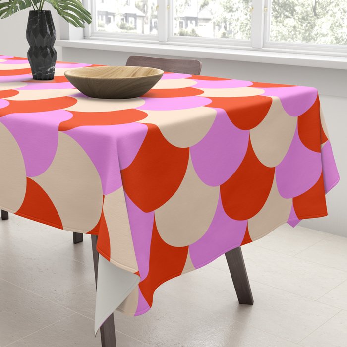 Scale Pattern / Art-deco - Pink, Red and Cream White Tablecloth Gallery Image 3