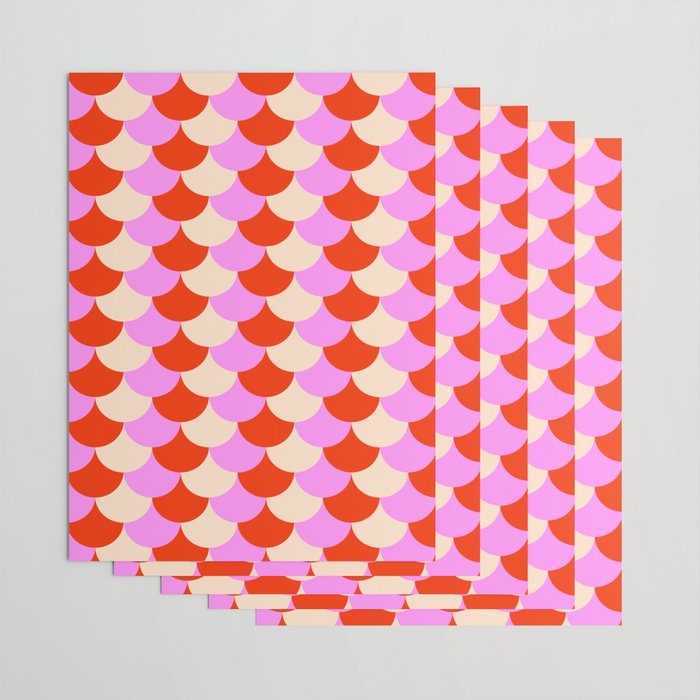 Scale Pattern / Art-deco - Pink, Red and Cream White Wrapping Paper Gallery Image 3