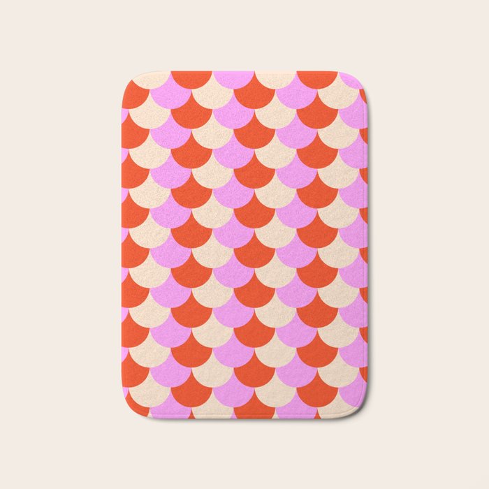 Scale Pattern / Art-deco - Pink, Red and Cream White Bath Mat Gallery Image 1