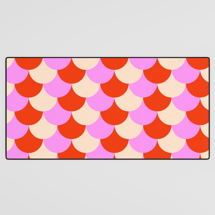 Scale Pattern / Art-deco - Pink, Red and Cream White Desk Mat Gallery Image 3