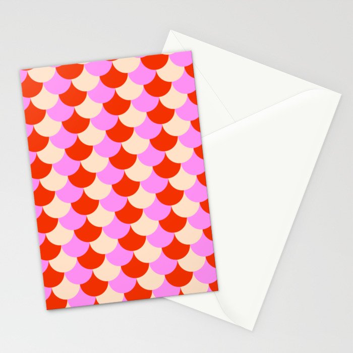 Scale Pattern / Art-deco - Pink, Red and Cream White Stationery Card Gallery Image 2
