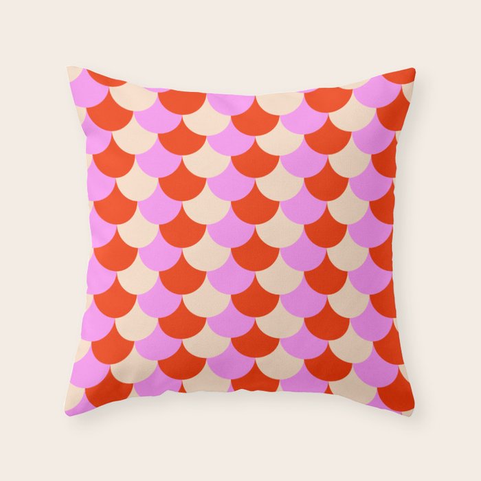 Scale Pattern / Art-deco - Pink, Red and Cream White Throw Pillow Gallery Image 1