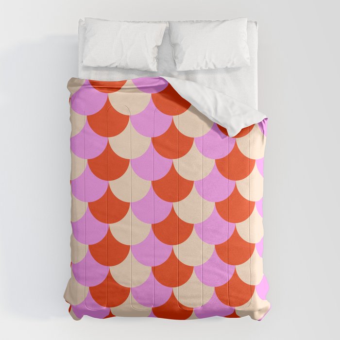 Scale Pattern / Art-deco - Pink, Red and Cream White Comforter Gallery Image 6
