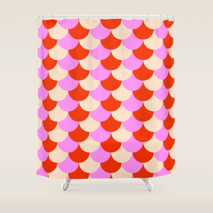 Scale Pattern / Art-deco - Pink, Red and Cream White Shower Curtain Gallery Image 1