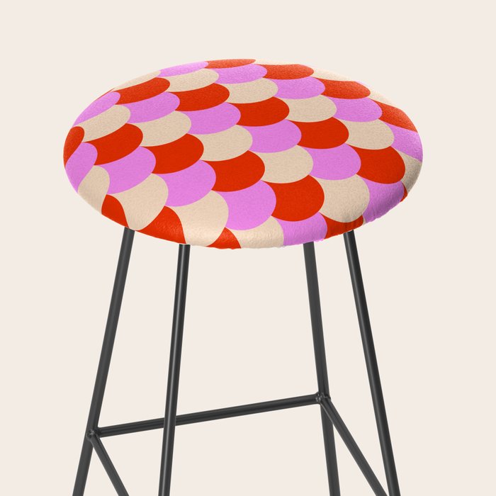 Scale Pattern / Art-deco - Pink, Red and Cream White Stool Gallery Image 2