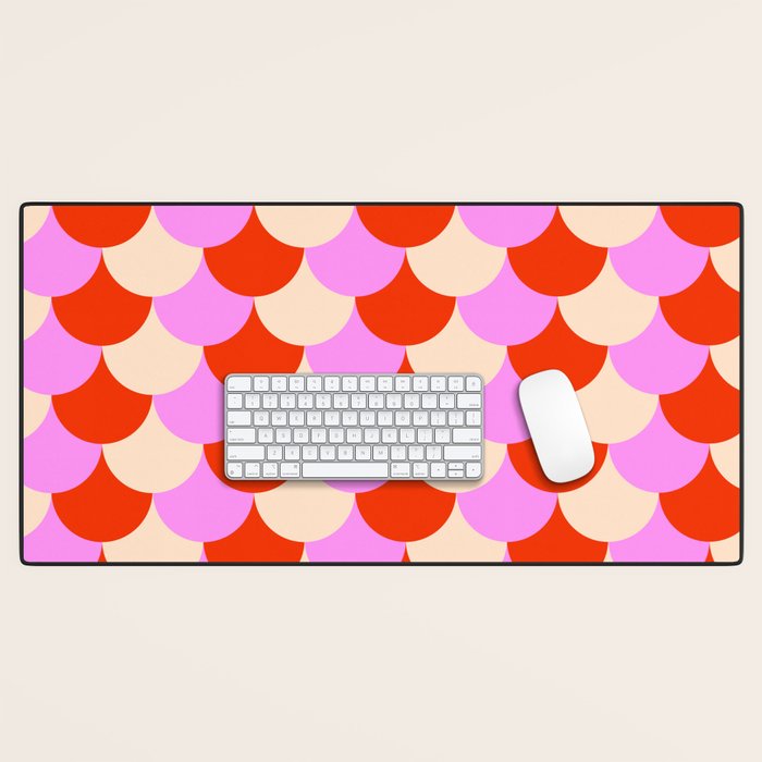 Scale Pattern / Art-deco - Pink, Red and Cream White Desk Mat Gallery Image 1