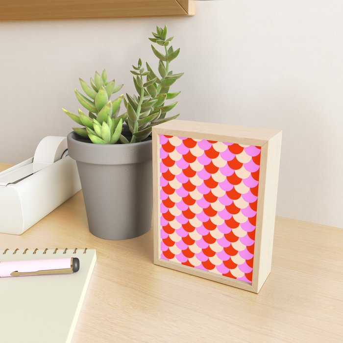 Scale Pattern / Art-deco - Pink, Red and Cream White Mini Art Print Gallery Image 2