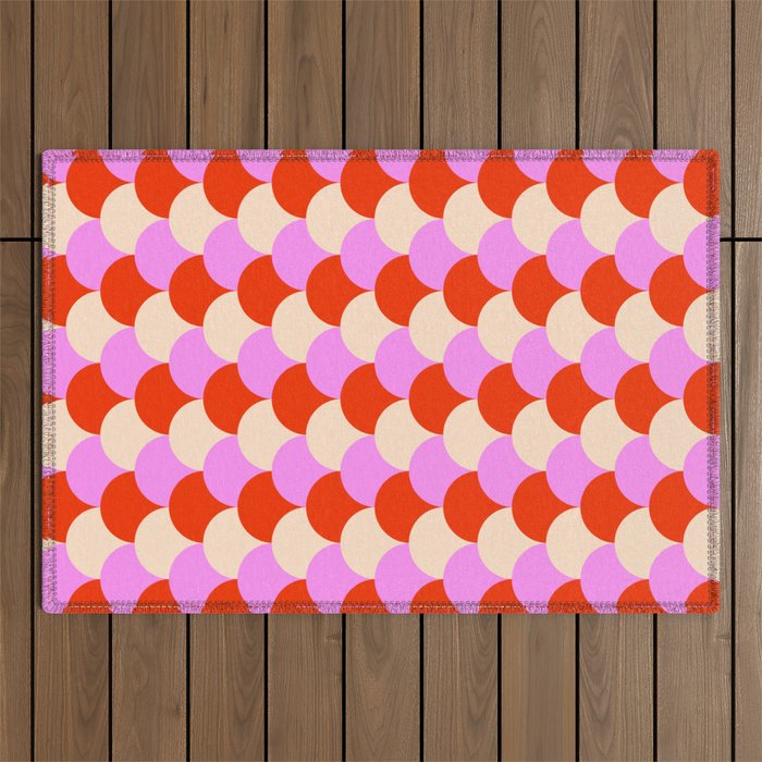 Scale Pattern / Art-deco - Pink, Red and Cream White Outdoor Rug Gallery Image 1