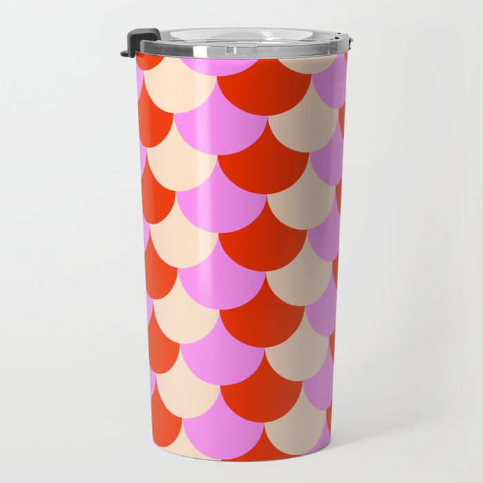 Scale Pattern / Art-deco - Pink, Red and Cream White Travel Mug Gallery Image 3