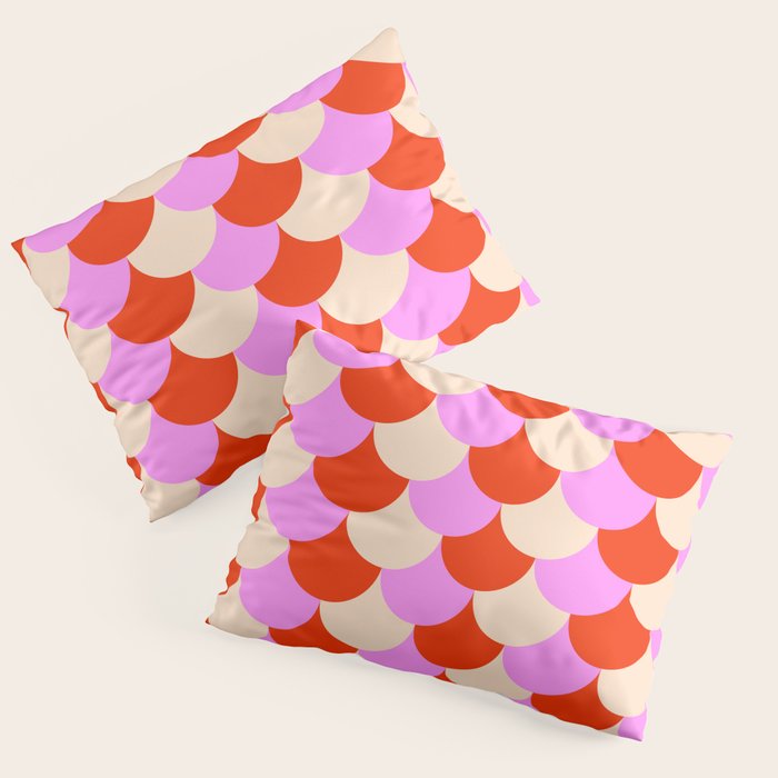 Scale Pattern / Art-deco - Pink, Red and Cream White Pillow Sham Gallery Image 3