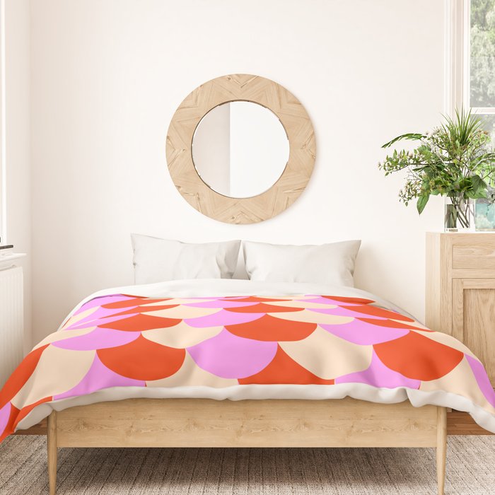 Scale Pattern / Art-deco - Pink, Red and Cream White Duvet Cover Gallery Image 3
