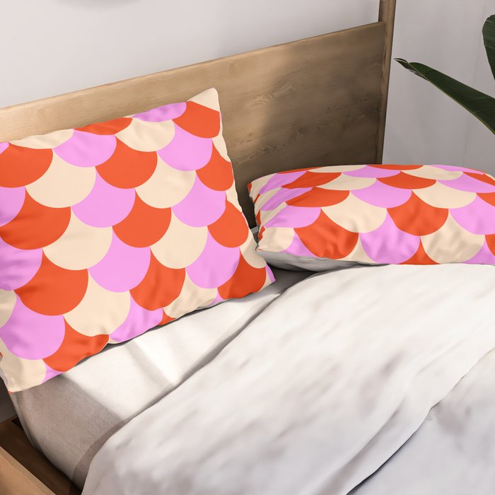 Scale Pattern / Art-deco - Pink, Red and Cream White Pillow Sham Gallery Image 2