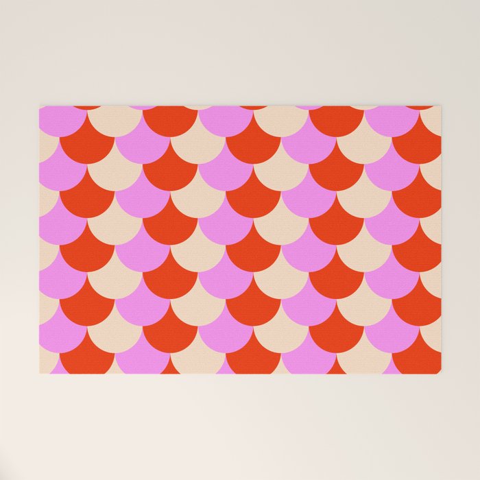 Scale Pattern / Art-deco - Pink, Red and Cream White Welcome Mat Gallery Image 1