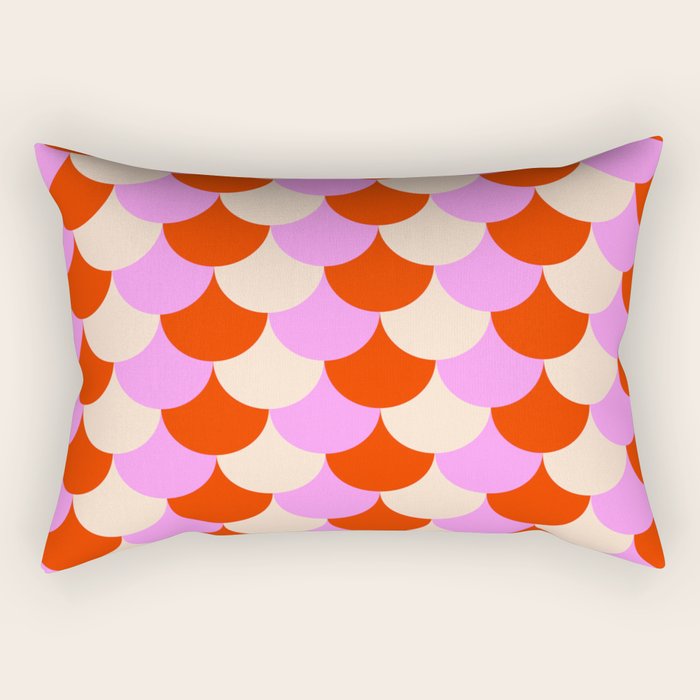 Scale Pattern / Art-deco - Pink, Red and Cream White Rectangular Pillow Gallery Image 1