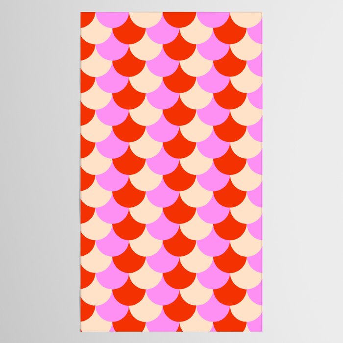 Scale Pattern / Art-deco - Pink, Red and Cream White Tablecloth Gallery Image 2