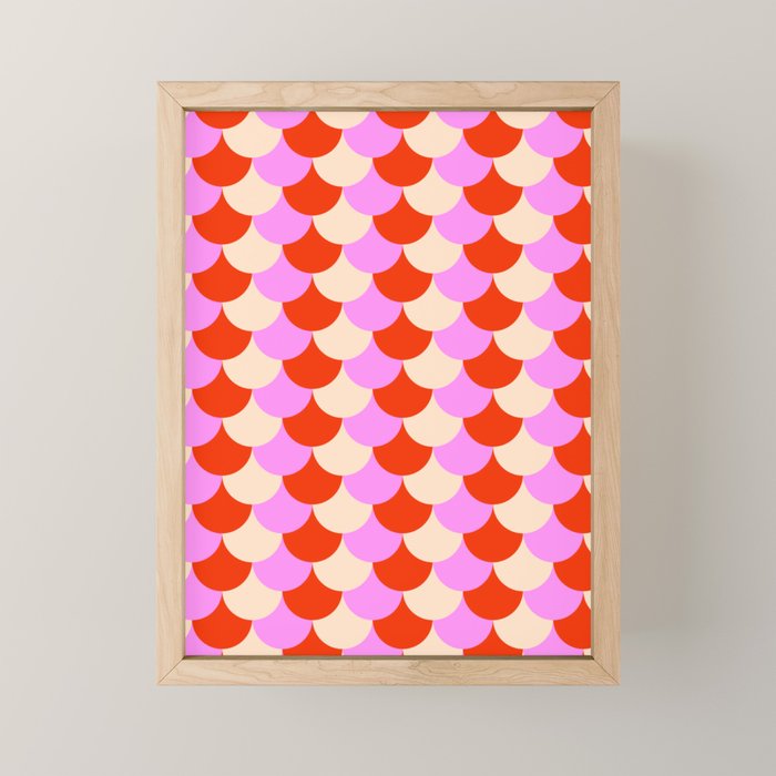 Scale Pattern / Art-deco - Pink, Red and Cream White Mini Art Print Gallery Image 1
