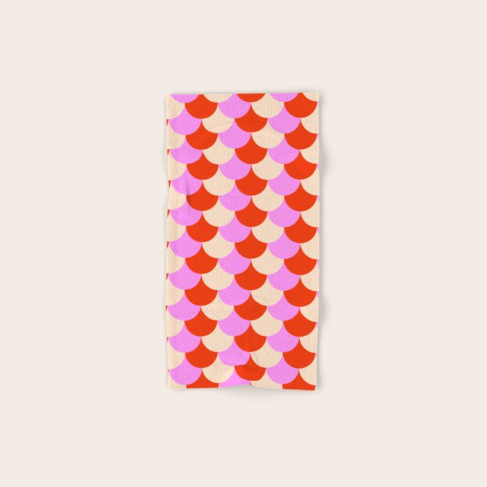 Scale Pattern / Art-deco - Pink, Red and Cream White Bath Towel Gallery Image 1