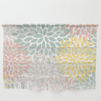 Festive, Abstract, Floral Prints, Coral, Green, Yellow Wall Hanging Gallery Image 1