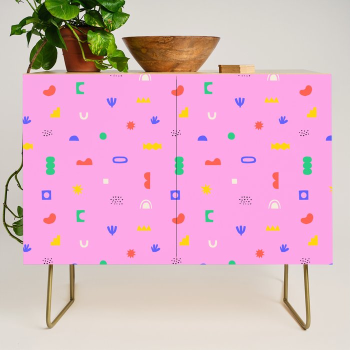 Abstract colorful organic shape art pattern Credenza Gallery Image 1