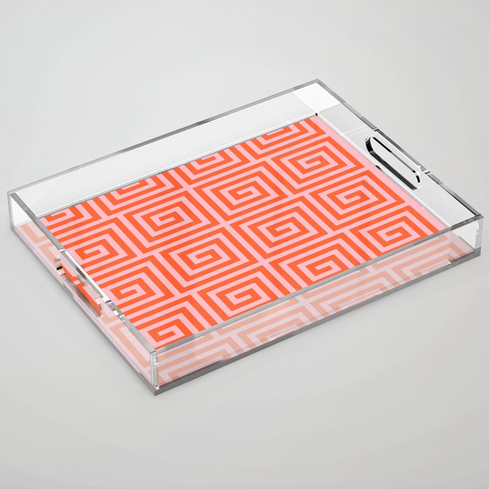 Greek Key Pattern 133 Orange and Pink Acrylic Tray Gallery Image 1