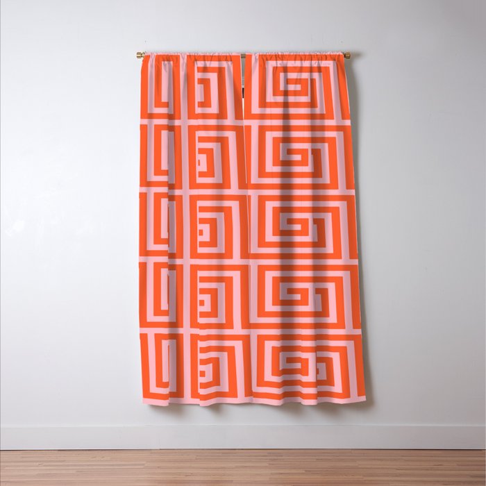 Greek Key Pattern 133 Orange and Pink Window Curtain Gallery Image 3