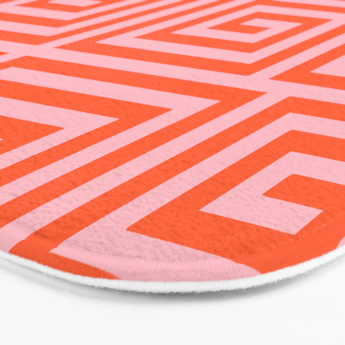 Greek Key Pattern 133 Orange and Pink Bath Mat Gallery Image 3
