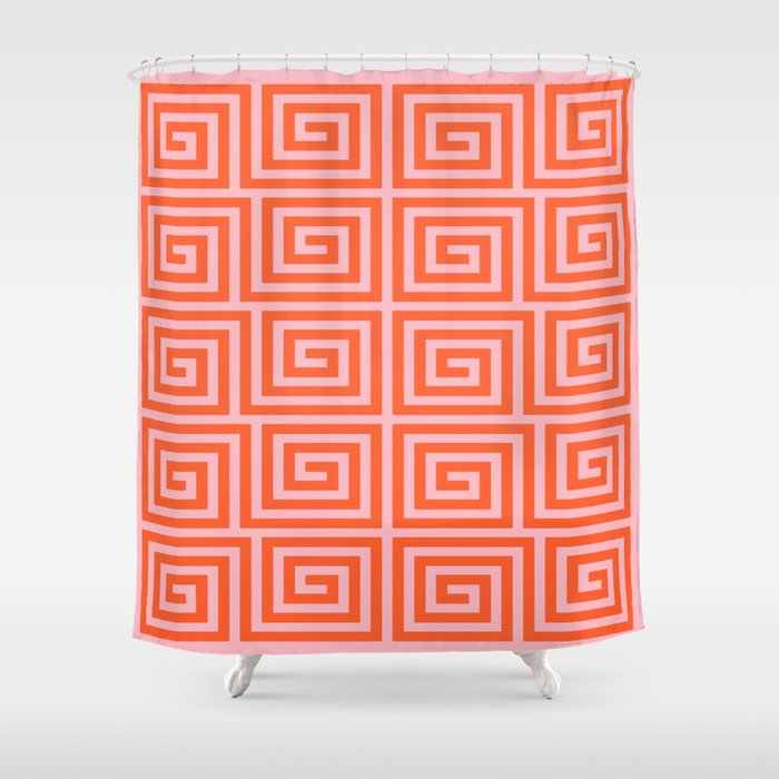 Greek Key Pattern 133 Orange and Pink Shower Curtain Gallery Image 1