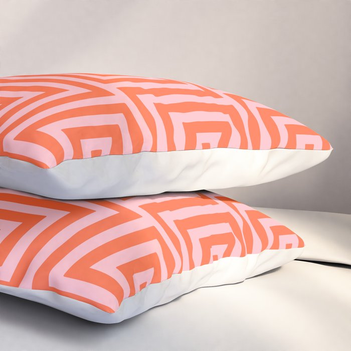 Greek Key Pattern 133 Orange and Pink Pillow Sham Gallery Image 3