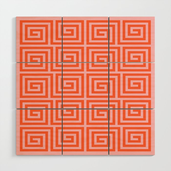 Greek Key Pattern 133 Orange and Pink Wood Wall Art Gallery Image 1