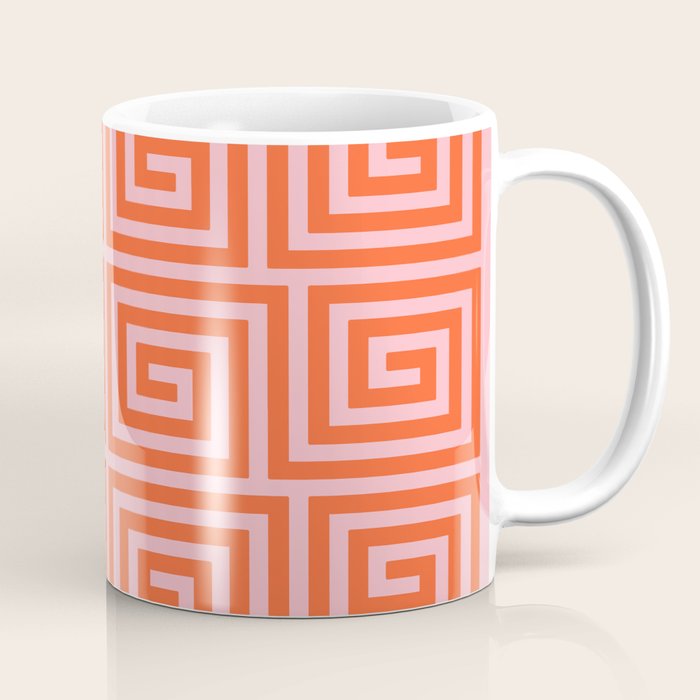 Greek Key Pattern 133 Orange and Pink Coffee Mug Gallery Image 1