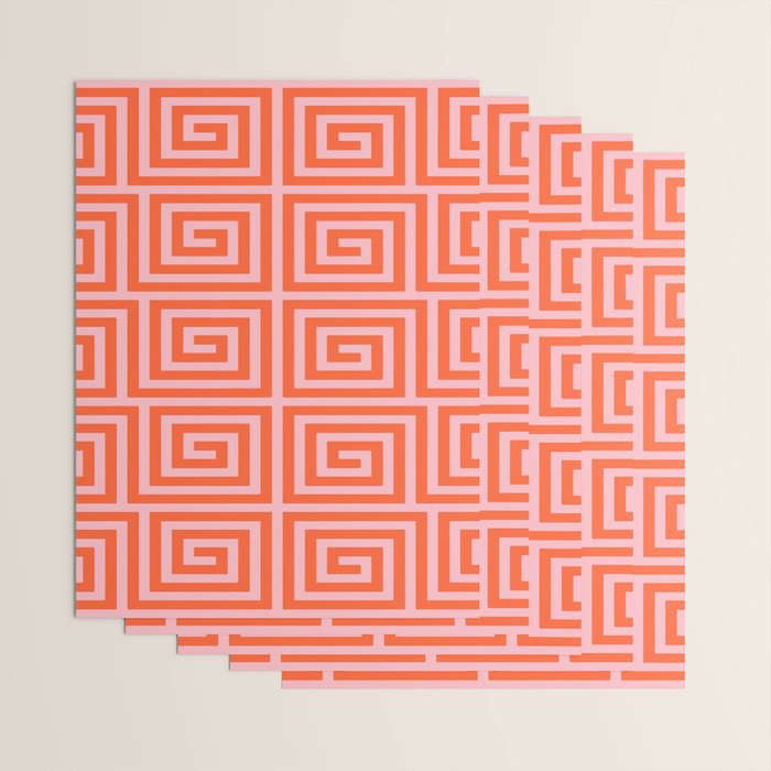 Greek Key Pattern 133 Orange and Pink Wrapping Paper Gallery Image 3