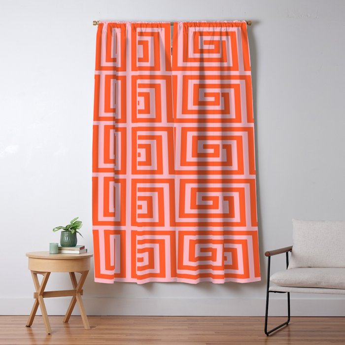 Greek Key Pattern 133 Orange and Pink Window Curtain Gallery Image 5