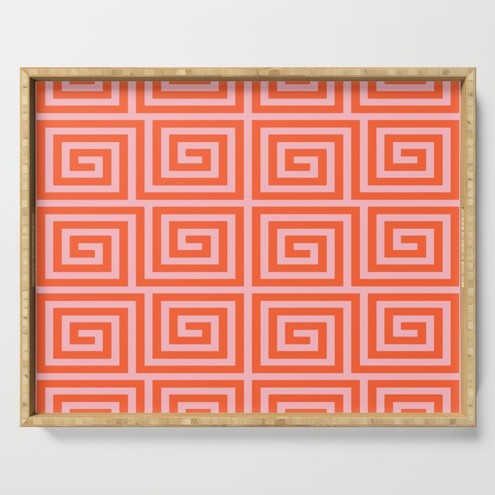 Greek Key Pattern 133 Orange and Pink Serving Tray Gallery Image 1